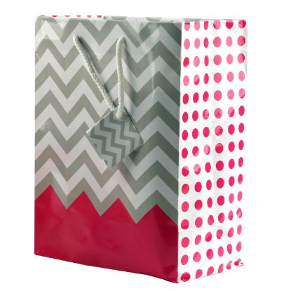Picture of Paper Tote, Polka Dot/Chevron Pink, 8" x 5" x 10" H