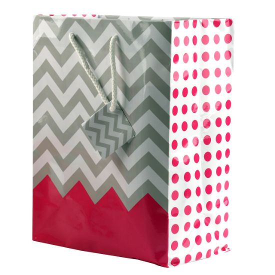 Picture of Paper Tote, Polka Dot/Chevron Pink, 8" x 5" x 10" H