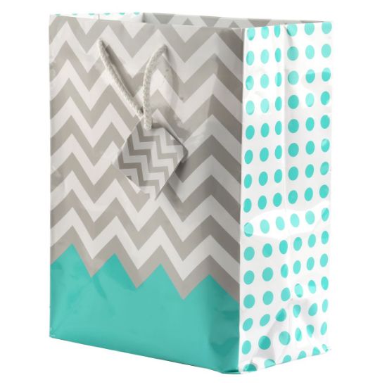 Picture of Paper Tote, Polka Dot/Chevron Turquoise, 8" x 5" x 10" H