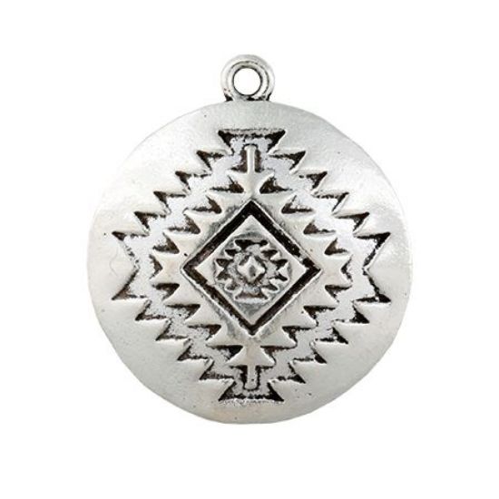 Picture of Silver Plated Rug Pattern Concho Charm 25mm, 6pcs.