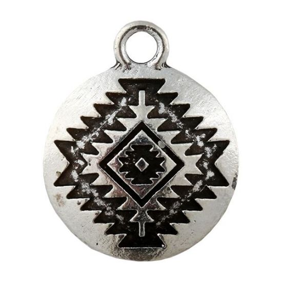 Picture of Silver Plated Rug Pattern Charm 17mm, 10pcs.