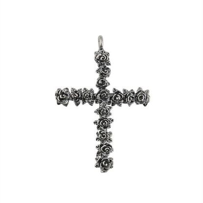Picture of Sterling Silver Rose Cross Charm, 30x42mm