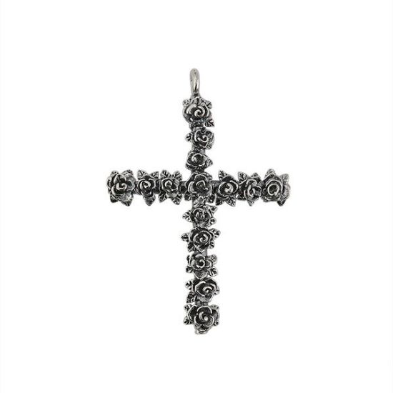 Picture of Sterling Silver Rose Cross Charm, 30x42mm