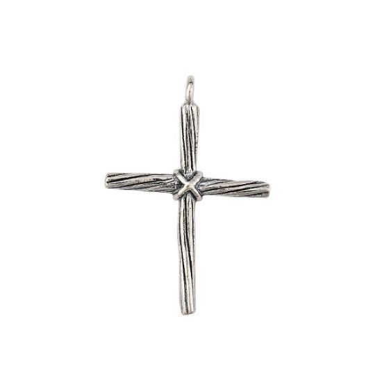 Picture of Sterling Silver Wood Cross Charm, 24x32mm