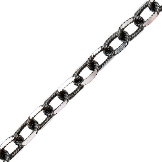 Picture of Sterling Silver Diamond Cut  Oxidized Cable Chain ,6.4mm, 27" Length