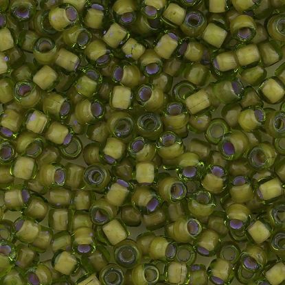 Picture of Peridot Colorlined Light Olive Seed Bead #399Z / Size 6<br />Approximately 25 Grams