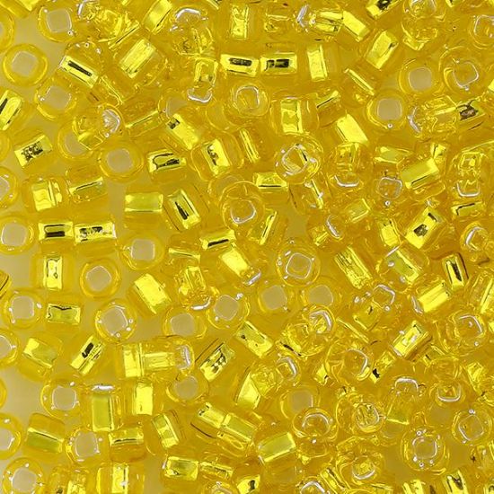 Picture of Size 6 Japanese Seed Beads, Silver-Lined Yellow (#6), Approximately 25 Grams