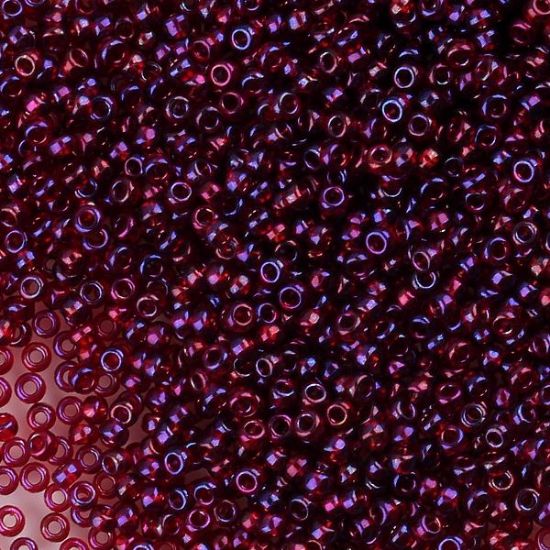 Picture of Size 11 Japanese Seed Beads, Aurora Borealis Lined Raspberry (#299J), Approximately 25 Grams