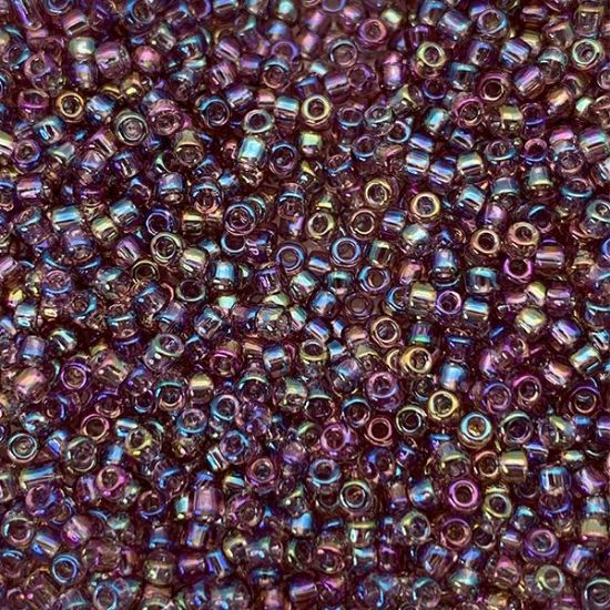 Picture of Size 11 Japanese Seed Beads, Transparent Light Amethyst Aurora Borealis (#256), Approximately 25 Grams