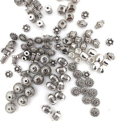 Picture of Assorted Silver Plated Rondelle and Shape Beads, 10-pieces per pkg