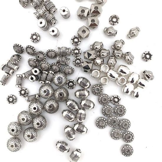 Picture of Assorted Silver Plated Rondelle and Shape Beads, 10-pieces per pkg