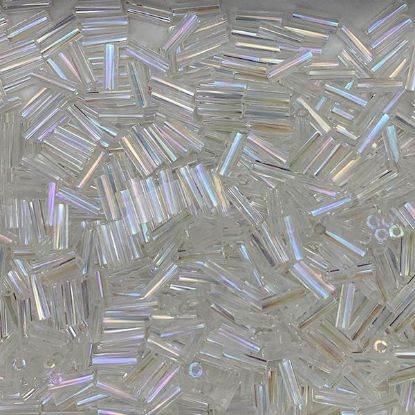 Picture of Transparent Crystal Aurora Borealis Bugle Beads #250 / Size 6mm<br />Approximately 25 Grams