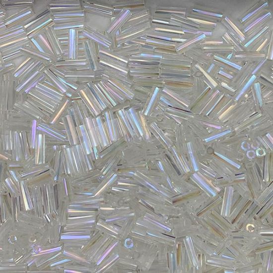 Picture of Transparent Crystal Aurora Borealis Bugle Beads #250 / Size 6mm<br />Approximately 25 Grams