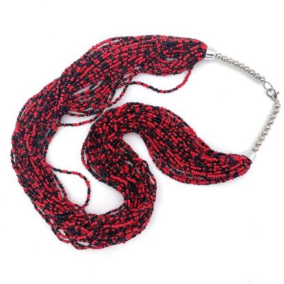 Picture of Multi-Strand Red and Black Seed Bead Necklace