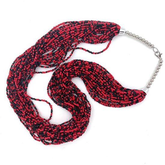 Picture of Multi-Strand Red and Black Seed Bead Necklace