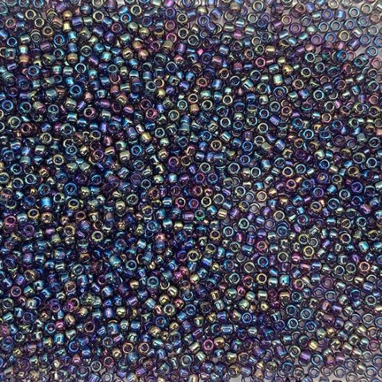 Picture of Size 11 Japanese Seed Beads, Transparent Cobalt Aurora Borealis (#255), Approximately 25 Grams
