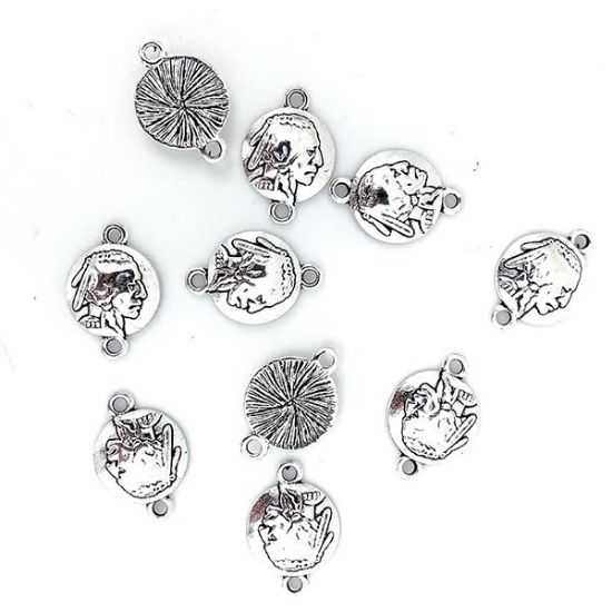 Picture of Silver Plated Indian Head Concho Link, 15mm, 10-pieces per Pkg