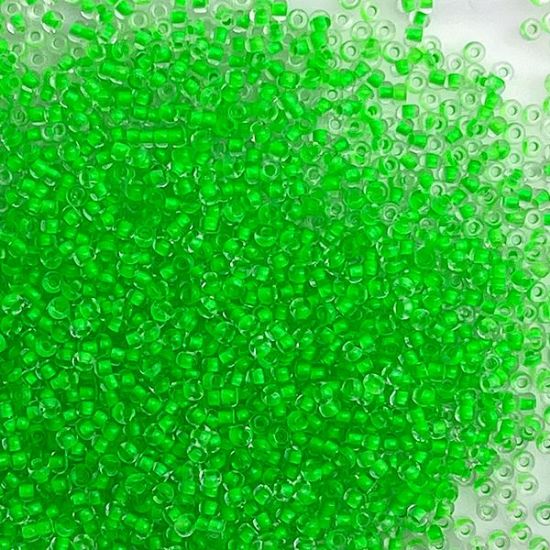 Picture of Size 11 Czech Seed Beads, Colorlined Crystal Neon Green, Approximately 25 Grams