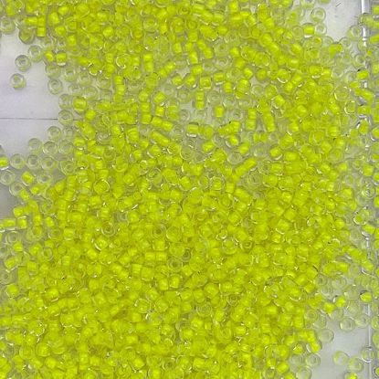 Picture of Size 11 Czech Seed Beads, Colorlined Crystal Neon Yellow, Approximately 25 Grams
