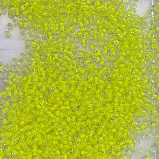 Picture of Size 11 Czech Seed Beads, Colorlined Crystal Neon Yellow, Approximately 25 Grams
