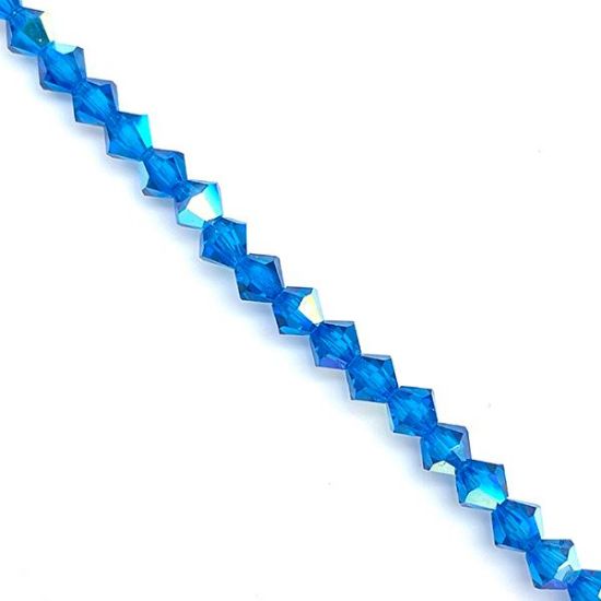 Picture of Preciosa Bi-Cone, Capri Blue Aurora Borealis Glass 4mm Beads, 5" Strand
