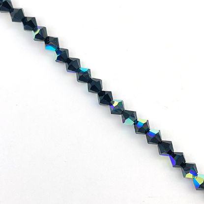Picture of Preciosa Bi-Cone, Jet Aurora Borealis Glass 4mm Beads, 5" Strand
