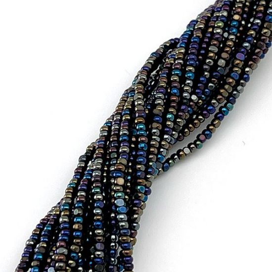 Picture of Size 13 Cut Czech Seed Bead, Black Iris Aurora Borealis, Sold by the Hank