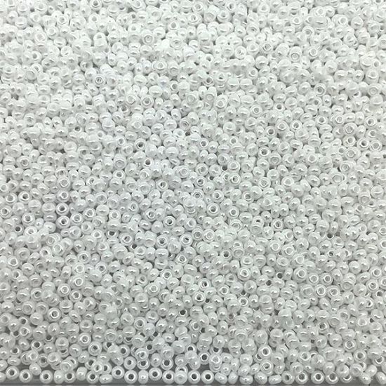 Picture of Size 11 Czech Seed Beads, Opaque White Luster, Approximately 25 Grams