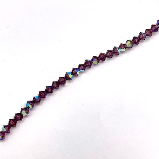 Picture of Preciosa Bi-Cone, Amethyst Aurora Borealis Glass 4mm Beads, 5" Strand