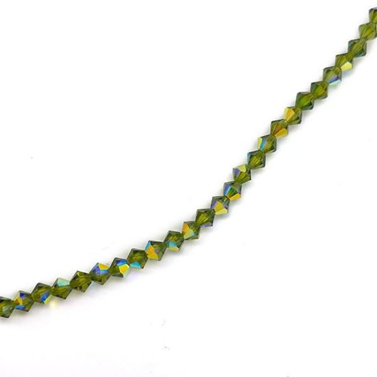 Picture of Preciosa Bi-Cone, Olivine Aurora Borealis Glass 4mm Beads, 5" Strand