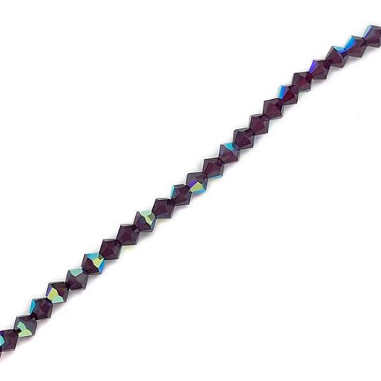 Picture of Preciosa Bi-Cone, Siam Aurora Borealis Glass 4mm Beads, 5" Strand
