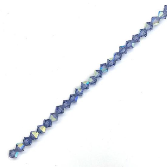 Picture of Preciosa Bi-Cone, Tanzanite Aurora Borealis Glass 4mm Beads, 5" Strand