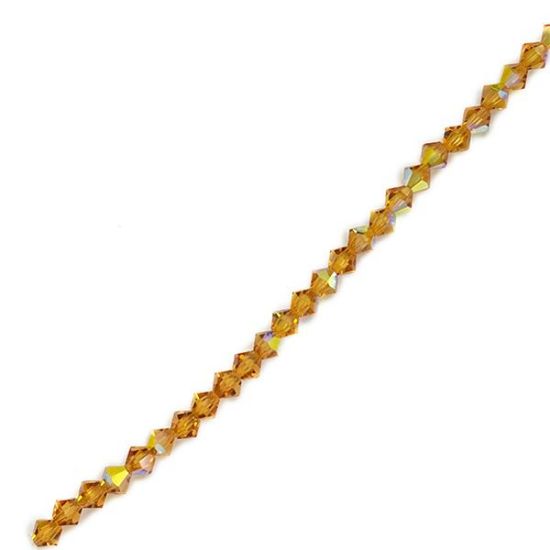 Picture of Preciosa Bi-Cone, Topaz Aurora Borealis Glass 4mm Beads, 5" Strand