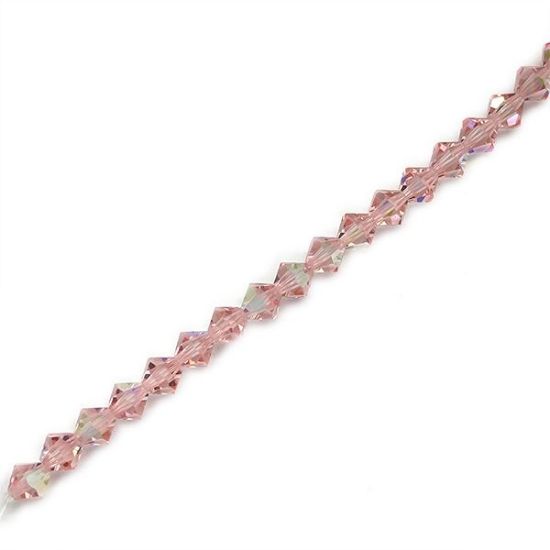 Picture of 6mm Preciosa Bi-Cone, Light Rose Aurora Borealis Glass Beads, 5in Strand