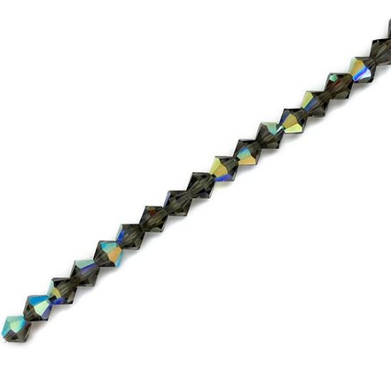 Picture of 6mm Preciosa Bi-Cone, Black Diamond Aurora Borealis Glass Beads, 5in Strand