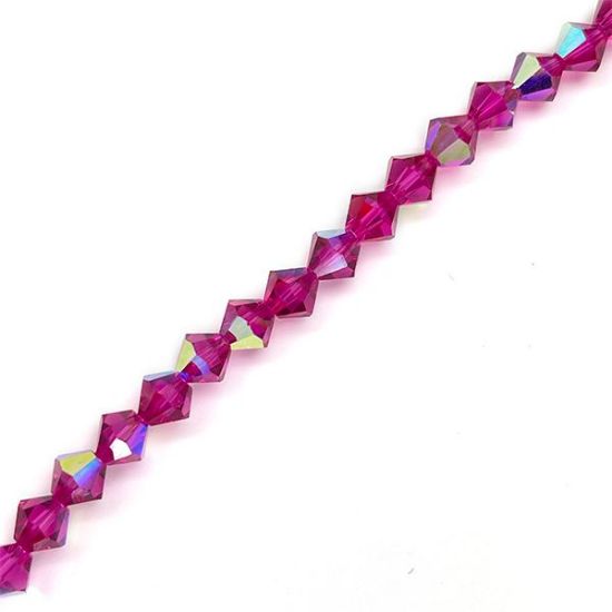 Picture of 6mm Preciosa Bi-Cone, Fushia Aurora Borealis Glass Beads, 5in Strand