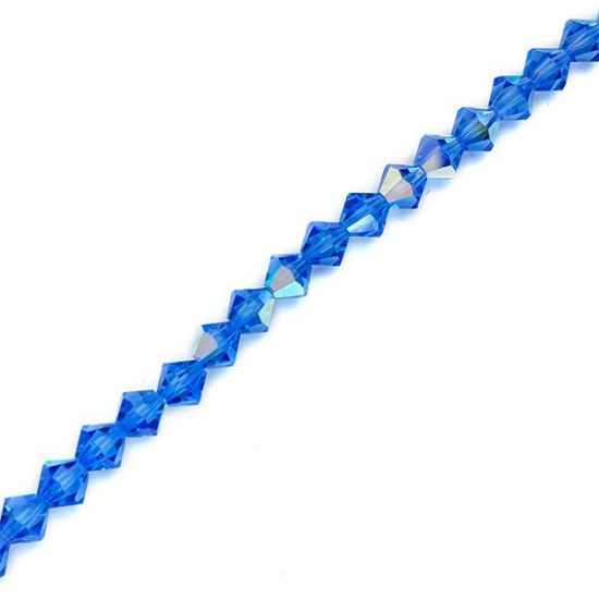 Picture of 6mm Preciosa Bi-Cone, Sapphire Aurora Borealis Glass Beads, 5in Strand