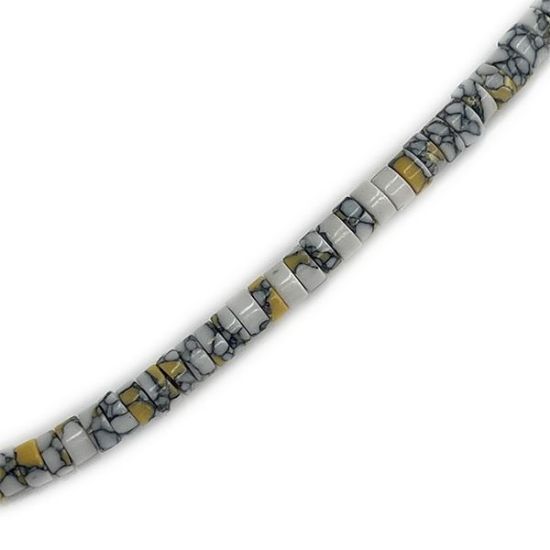 Picture of Block White and Yellow with Matrix Heishi Beads, 4mm, 15" Strand