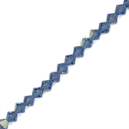 Picture of 6mm Preciosa Bi-Cone, Light Sapphire AB Glass Beads, 5in Strand
