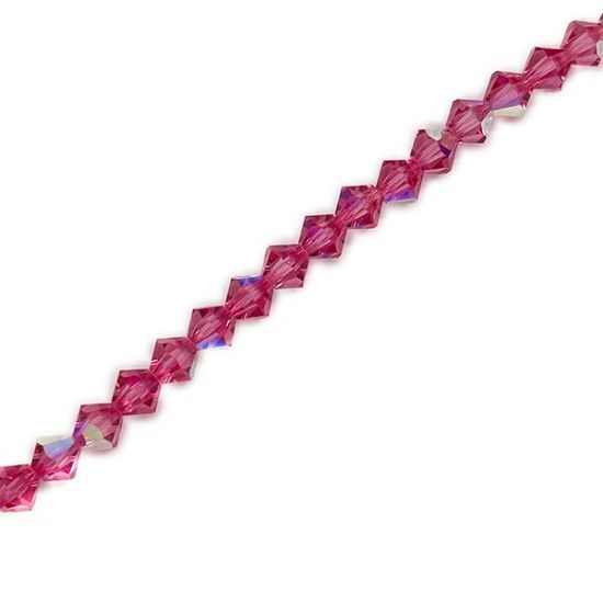 Picture of 6mm Preciosa Bi-Cone, Rose Aurora Borealis Glass Beads, 5" Strand