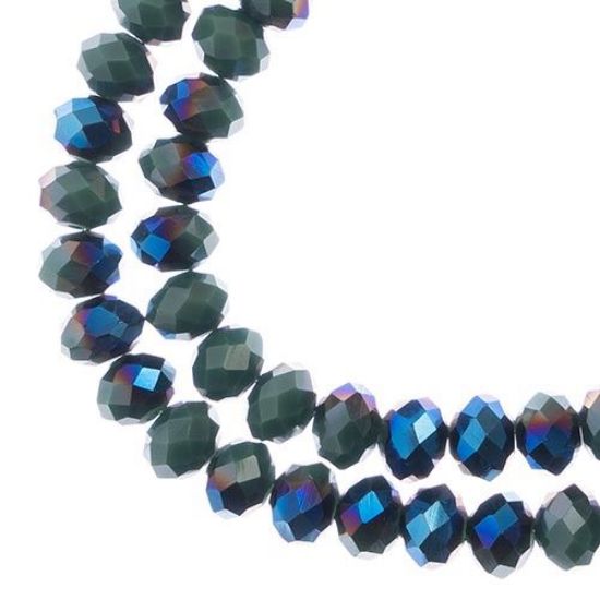 Picture of Crystal Lane 6x8mm Opaque Dark Green with Half Blue Iris Rondelle, 2 Strand 7" Strands