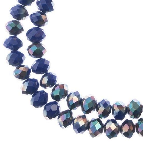 Picture of Crystal Lane 6x8mm Opaque Dark Sapphire with Half Multi-Color Iris Rondelle, 2 Strand 7" Strands