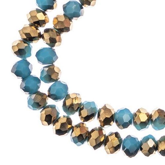 Picture of Crystal Lane 4x6mm Opaque Dark Blue with Half Gold Iris Rondelle, 2 Strand 7" Strands