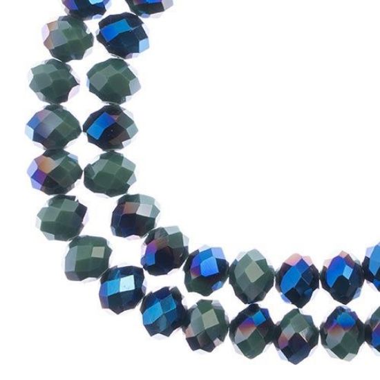 Picture of Crystal Lane 8x10mm Opaque Dark Green with Half Blue Iris Rondelle, 2 Strand 7" Strands
