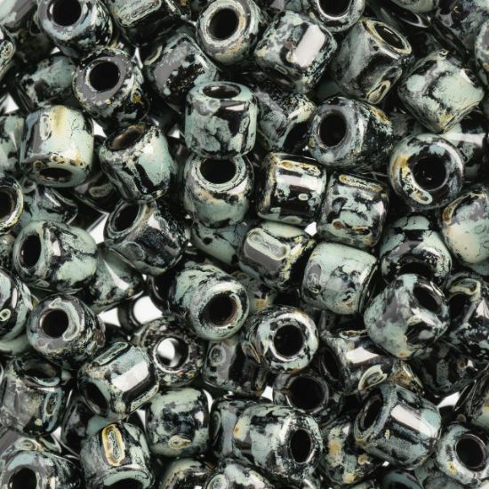 Picture of Czech Glass Rola Beads, Opaque Travertine on Black, 6mm