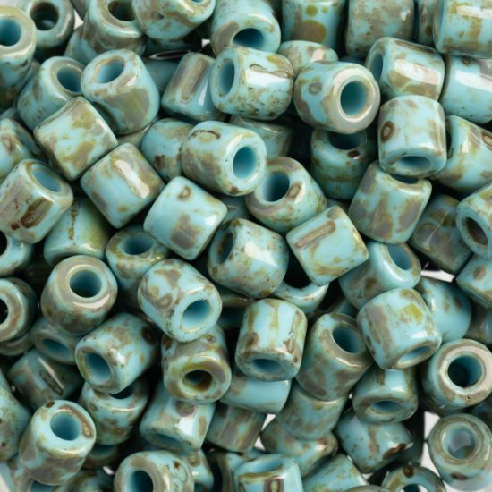 Picture of Czech Glass Rola Beads, Opaque Travertine on Turquoise, 6mm