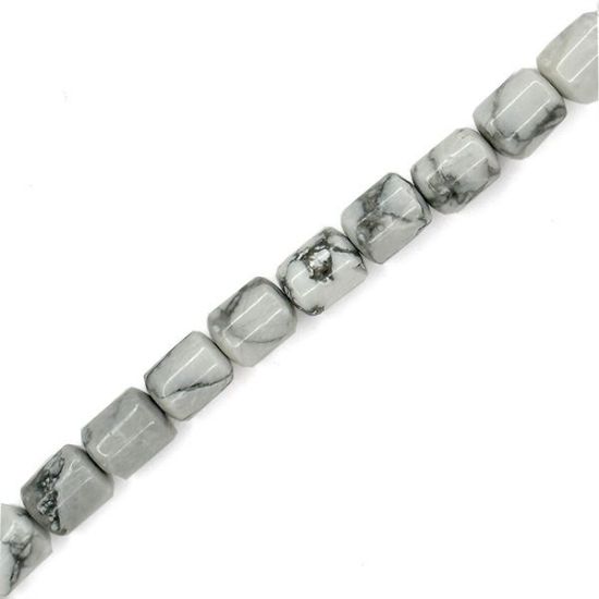 Picture of White Howlite Barrel Beads, 8mm, 8" Strand