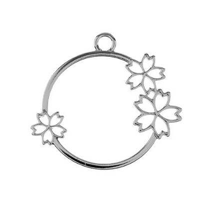 Picture of Beadwork Findings Silver Pendant Circle with Flowers 33x36mm, 4 pieces.