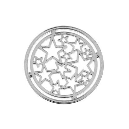 Picture of Beadwork Findings Silver Pendant Circle with Stars 22mm, 6 pieces.