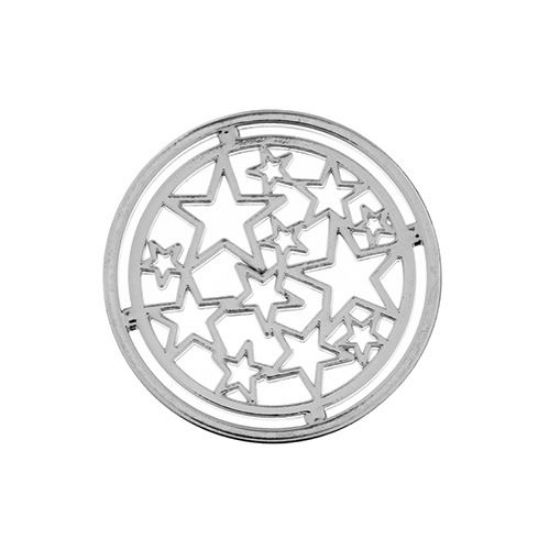 Picture of Beadwork Findings Silver Pendant Circle with Stars 22mm, 6 pieces.